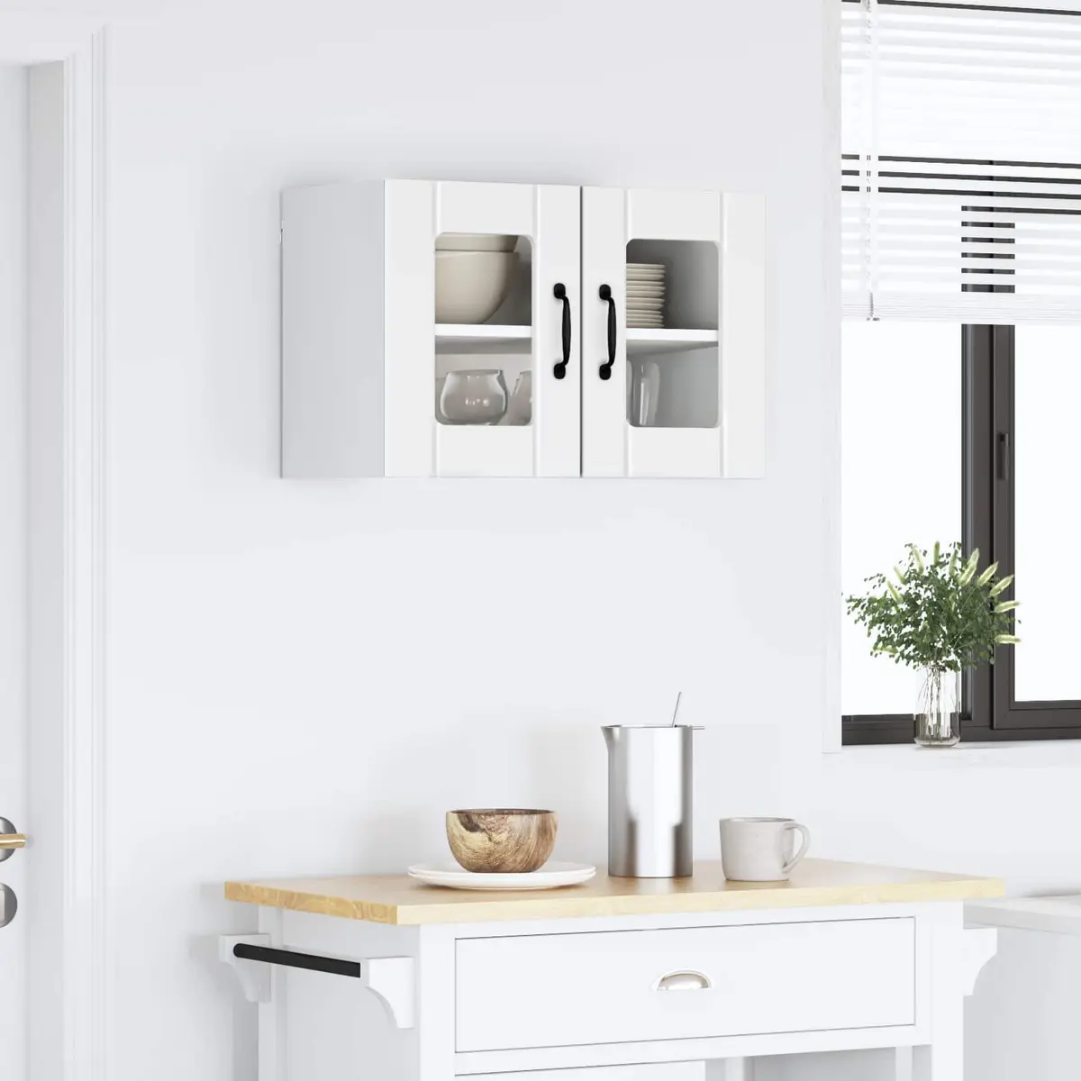 Wall Glass Cabinet High Gloss White Engineered Wood Kitchen Storage Cupboard 60 x 31 x 40 cm