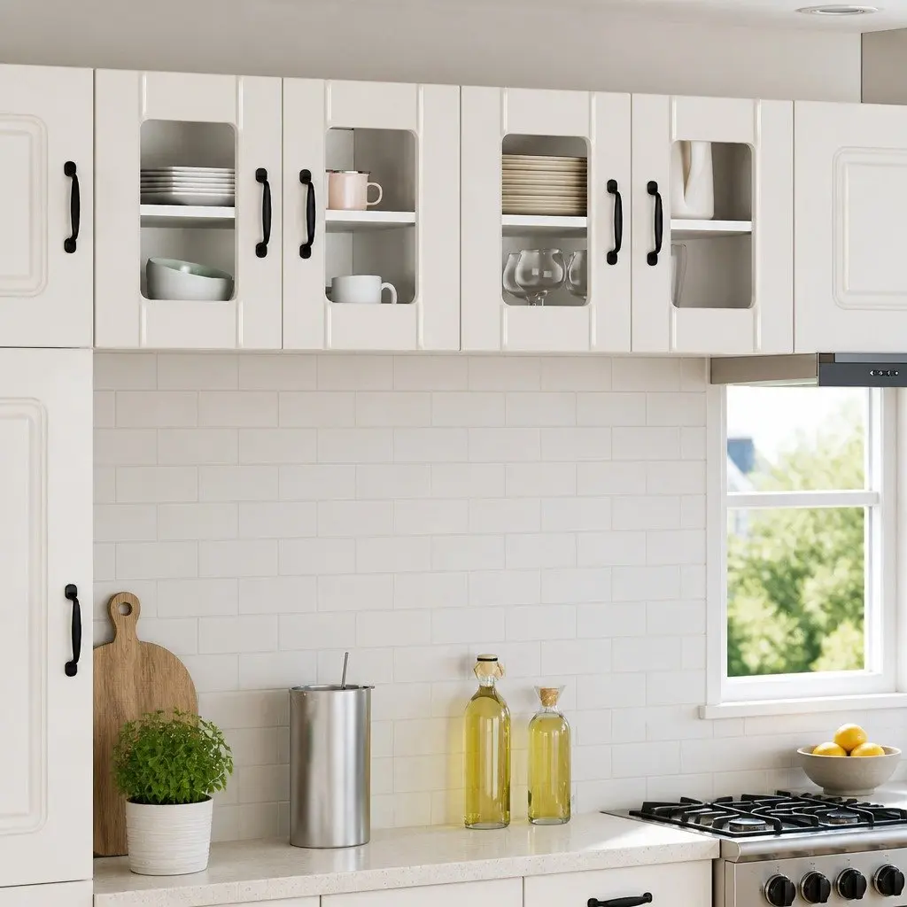 Wall Glass Cabinet High Gloss White 2 Pieces Kitchen Storage Furniture
