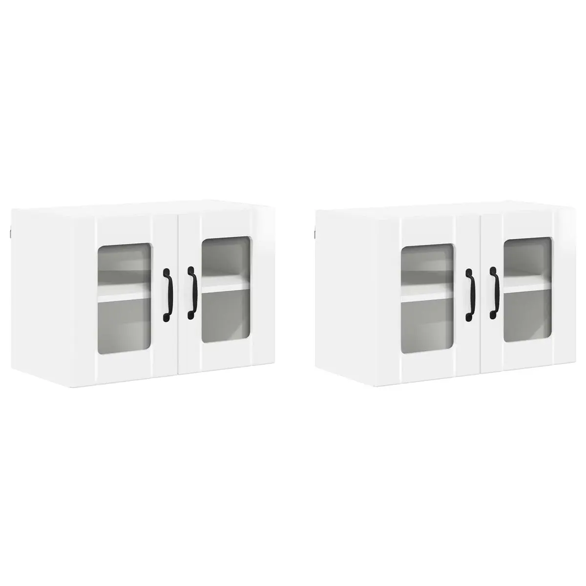 Wall Glass Cabinet High Gloss White 2 Pieces Kitchen Storage Furniture