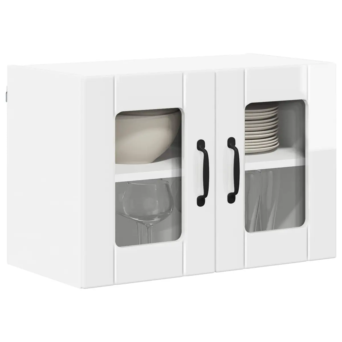 Wall Glass Cabinet High Gloss White 2 Pieces Kitchen Storage Furniture