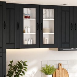 Wall Glass Cabinet Black Kitchen Storage Engineered Wood 40 x 31 x 80 cm Modern