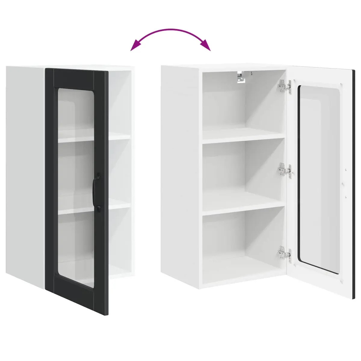 Wall Glass Cabinet Black Engineered Wood 40 x 31 x 80 cm Modern Kitchen Storage
