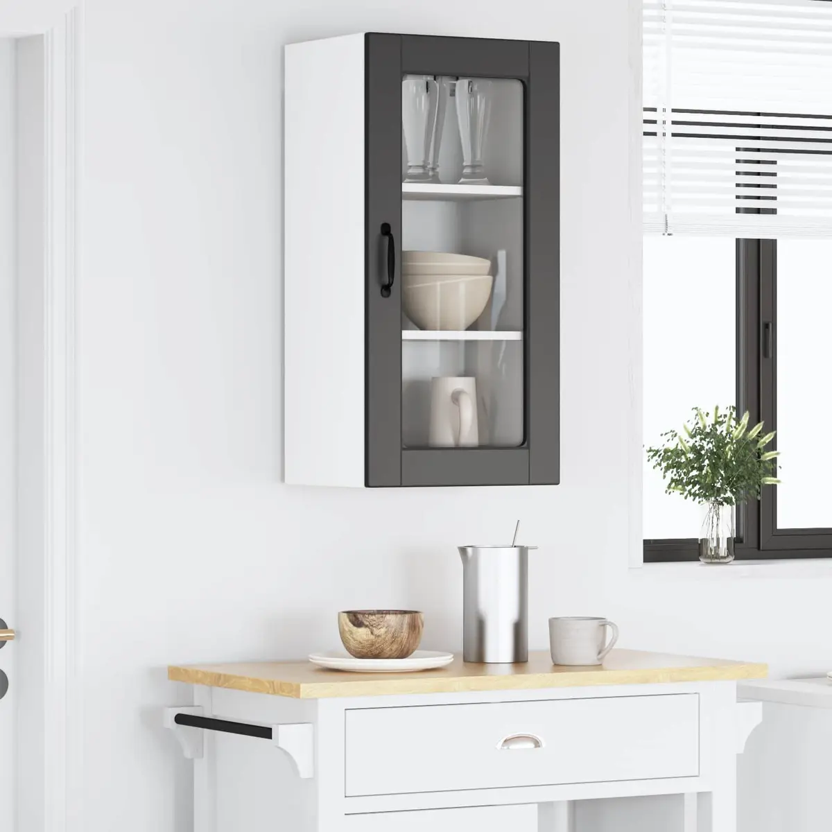 Wall Glass Cabinet Black Engineered Wood 40 x 31 x 80 cm Modern Kitchen Storage