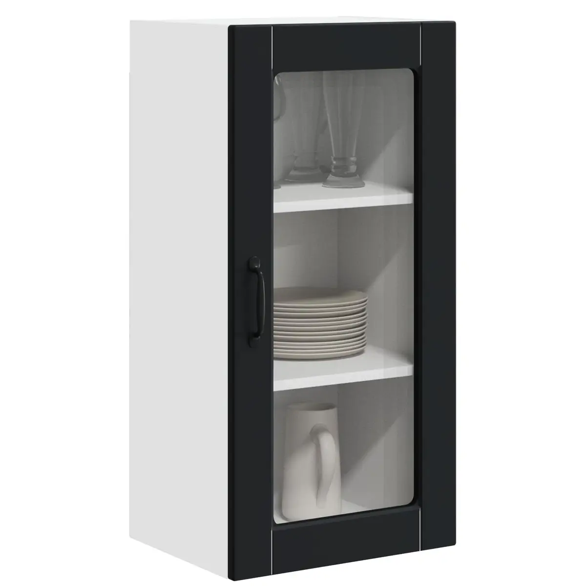 Black Wooden Wall Glass Cabinet