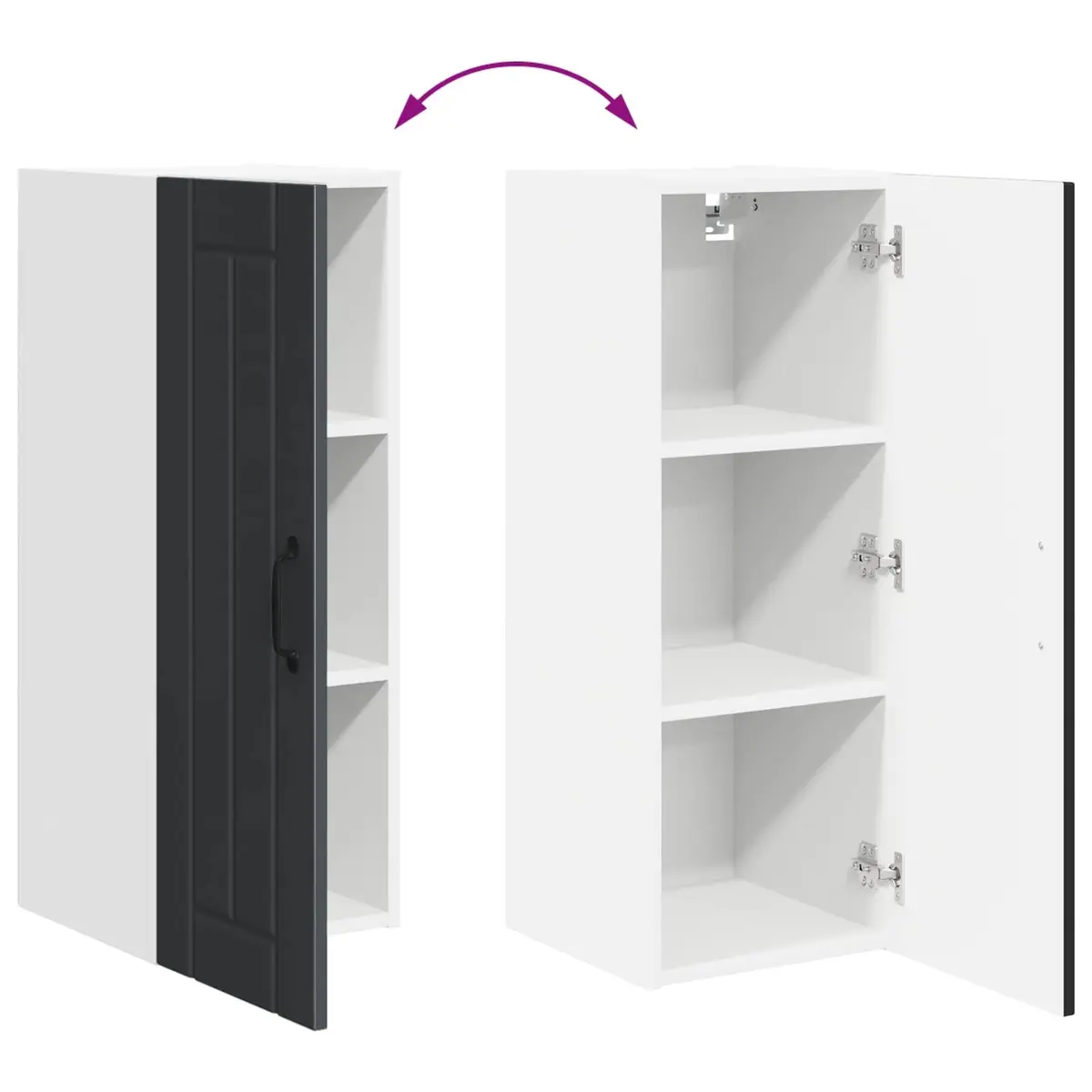 Kitchen Storage Cabinet Wall Mounted Black Engineered Wood Rectangular 30 x 31 x 80 cm
