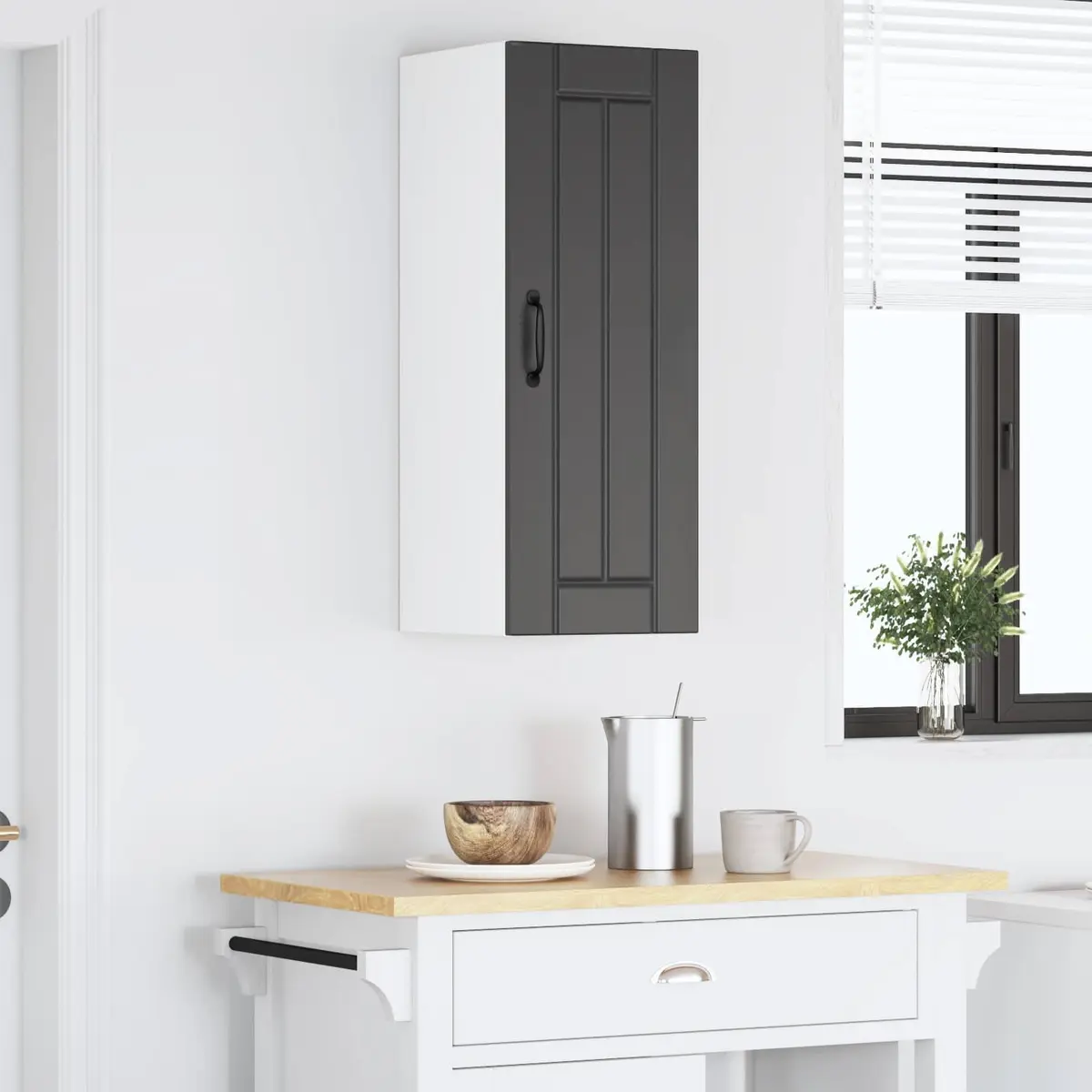 Kitchen Storage Cabinet Wall Mounted Black Engineered Wood Rectangular 30 x 31 x 80 cm