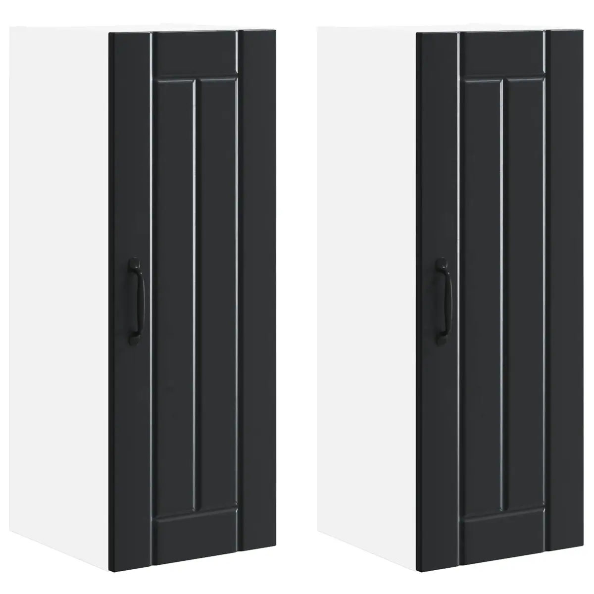 Black Wall-Mounted Kitchen Storage Cabinet Set Engineered Wood 30 x 31 x 80 cm 2 Pieces