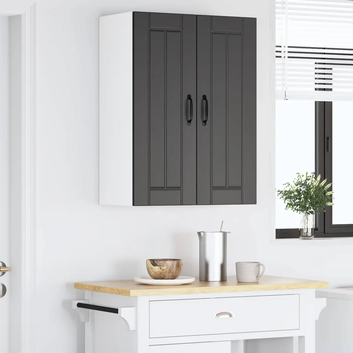 Black Wall-Mounted Kitchen Storage Cabinet Set Engineered Wood 30 x 31 x 80 cm 2 Pieces