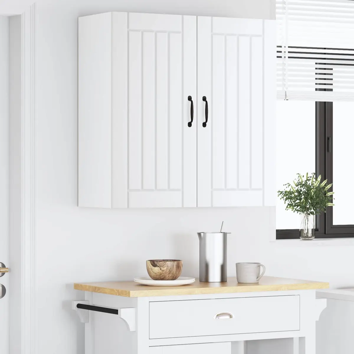 Wall Cabinet Modern White Kitchen Storage Engineered Wood 80x31x80cm