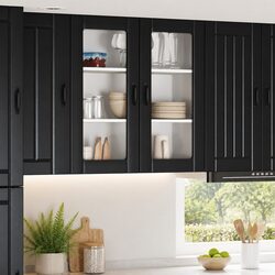 Wall Glass Cabinet Black 80x31x80cm Kitchen Storage Engineered Wood Modern