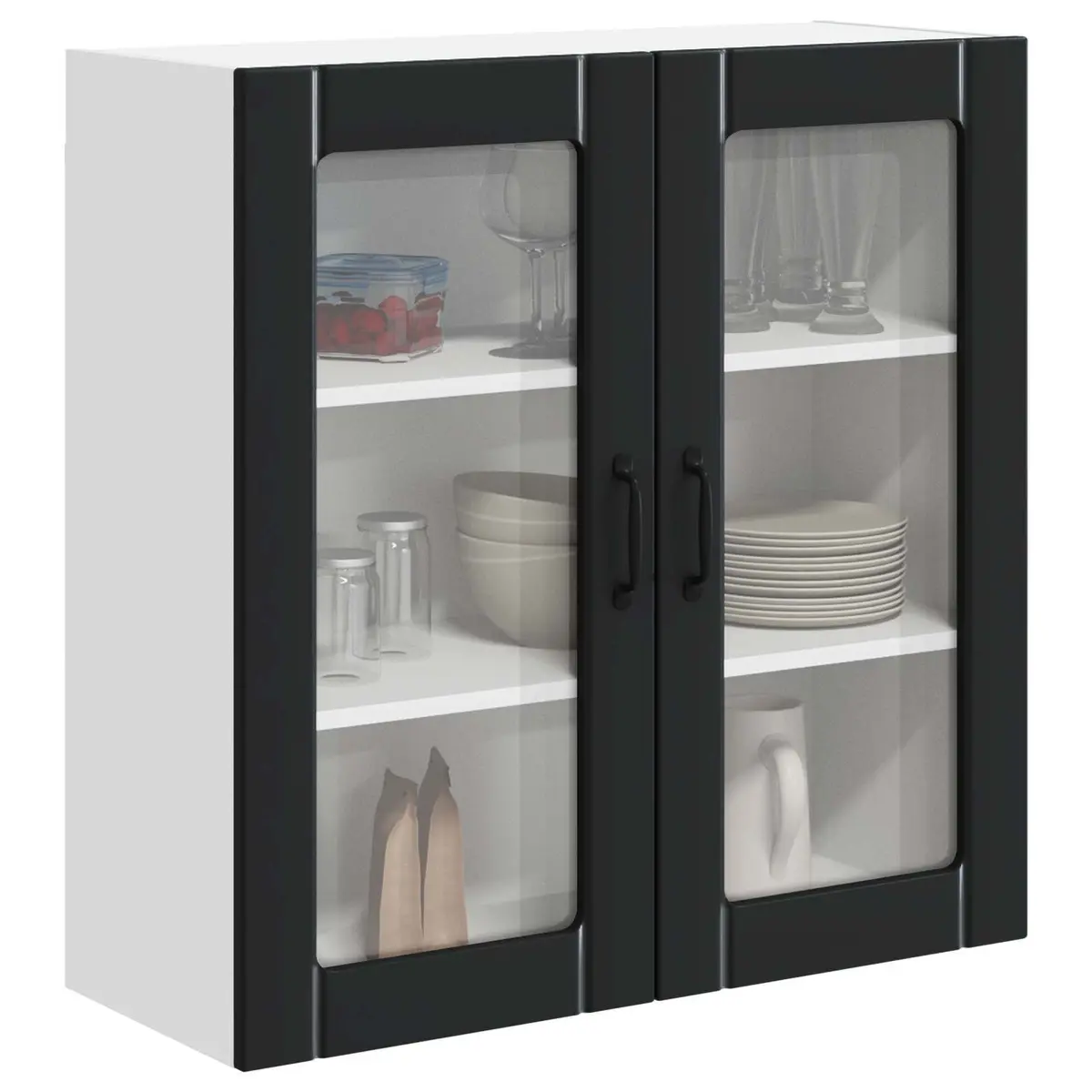 Wall Glass Cabinet Black Engineered Wood 80x31x80cm