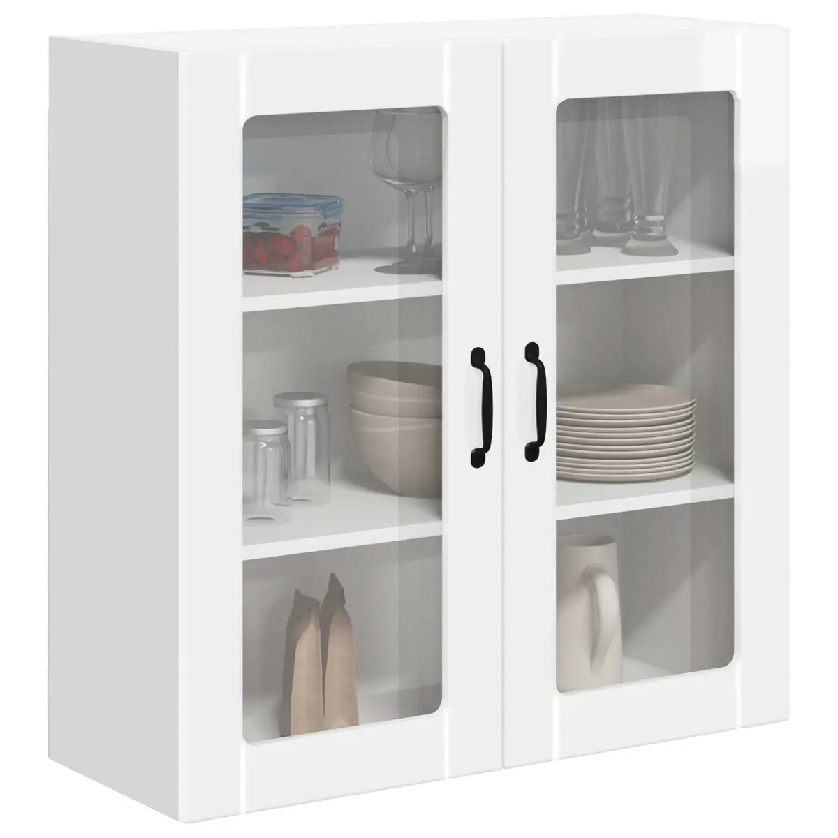 Glass Wall Cabinet Engineered Wood Kitchen Storage High Gloss White 80x31x80cm