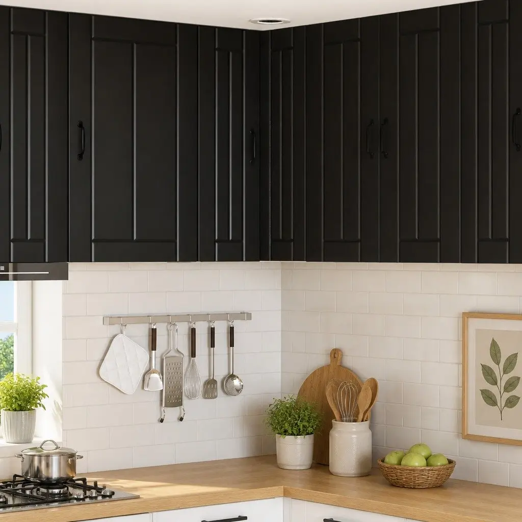 Black Engineered Wood Corner Cabinet 57x57x80cm Kitchen Storage