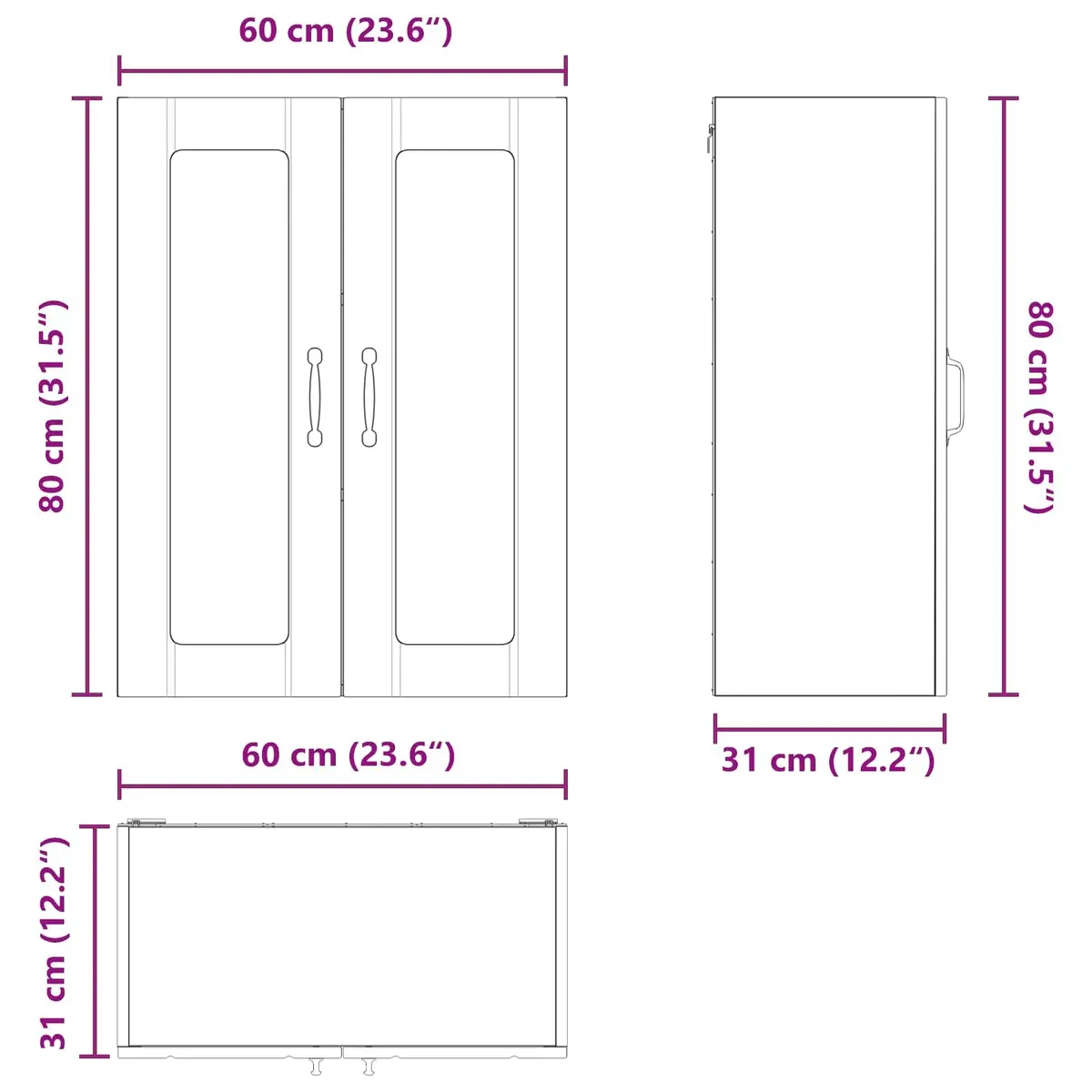 Wall Glass Cabinet Modern White Engineered Wood 60 x 31 x 80 cm