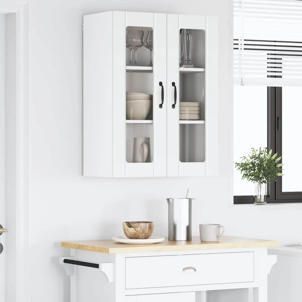 Wall Glass Cabinet Modern White Engineered Wood 60 x 31 x 80 cm