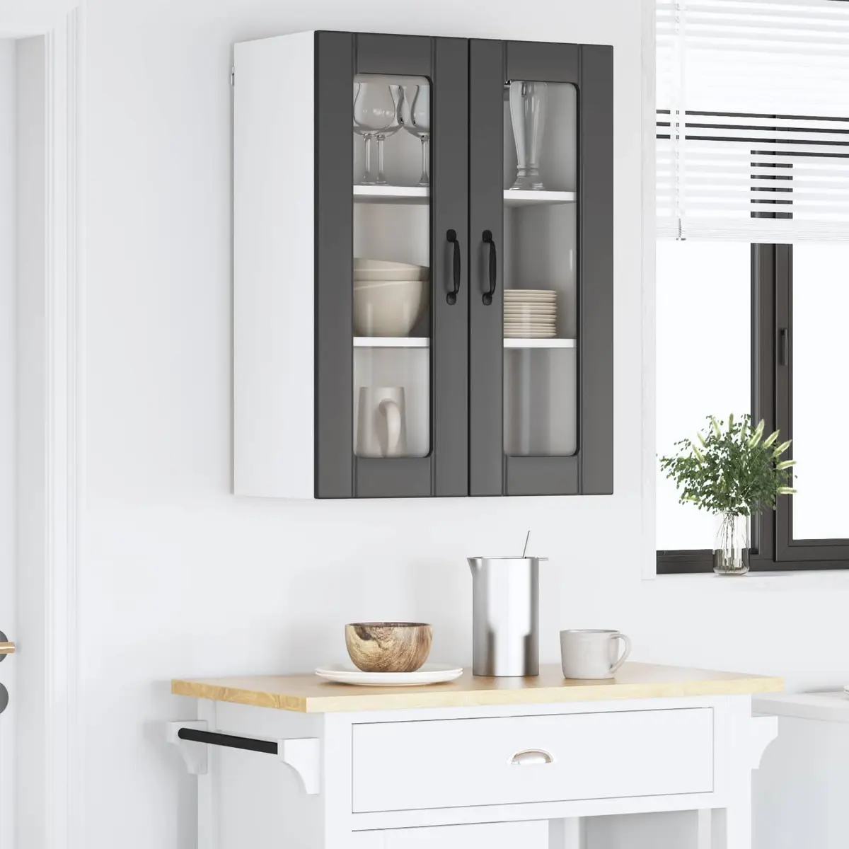 Wall Glass Cabinet Modern Black Engineered Wood 60 x 31 x 80 cm
