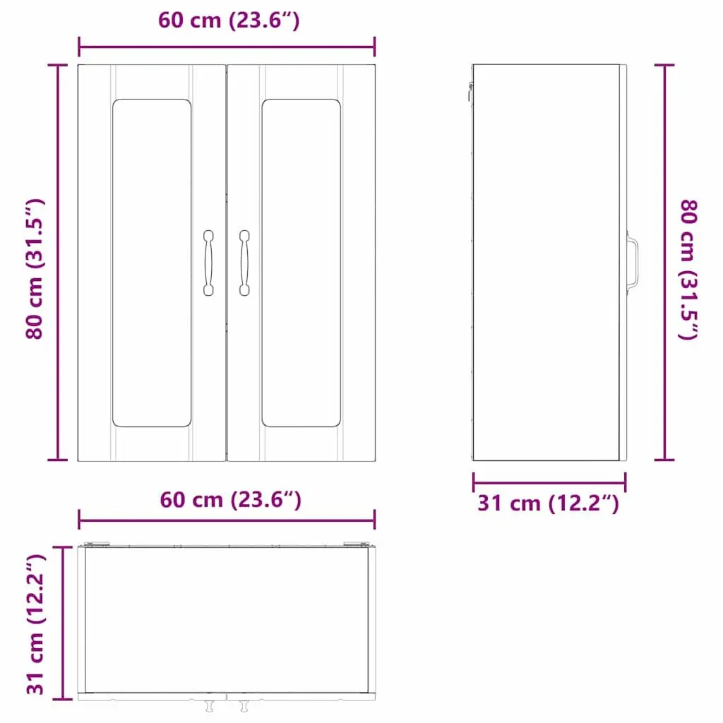 Wall Glass Cabinet High Gloss White Kitchen Cupboard 60x31x80cm