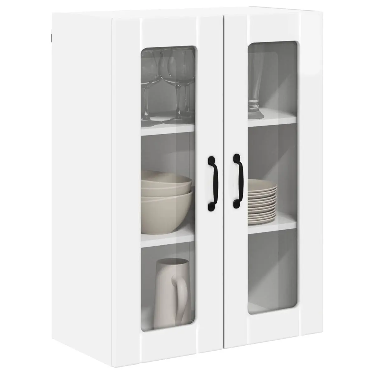 Wall Glass Cabinet High Gloss White Kitchen Cupboard 60x31x80cm