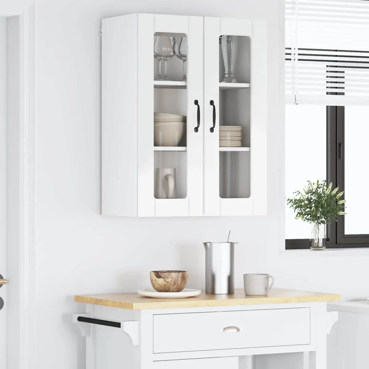 Wall Glass Cabinet High Gloss White Kitchen Cupboard 60x31x80cm