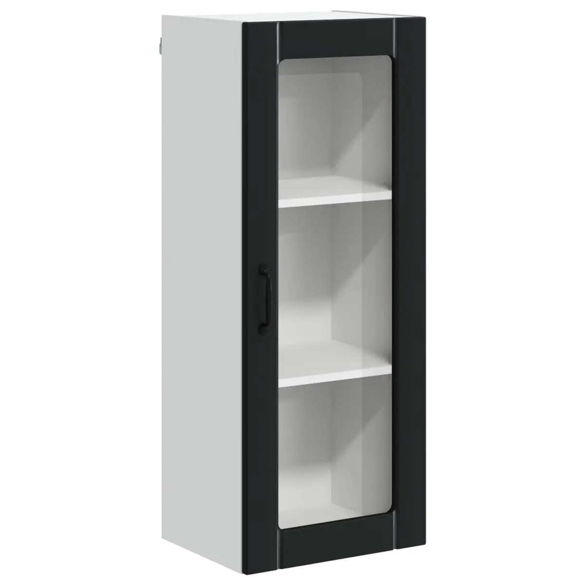 Wall Glass Cabinet Black Engineered Wood Rectangular Modern
