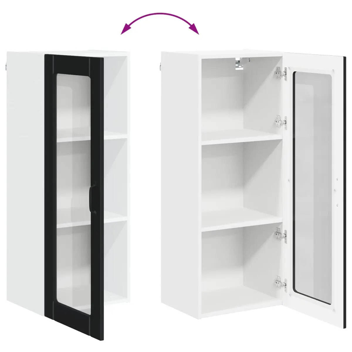 Wall Glass Cabinet Black Engineered Wood Rectangular Modern