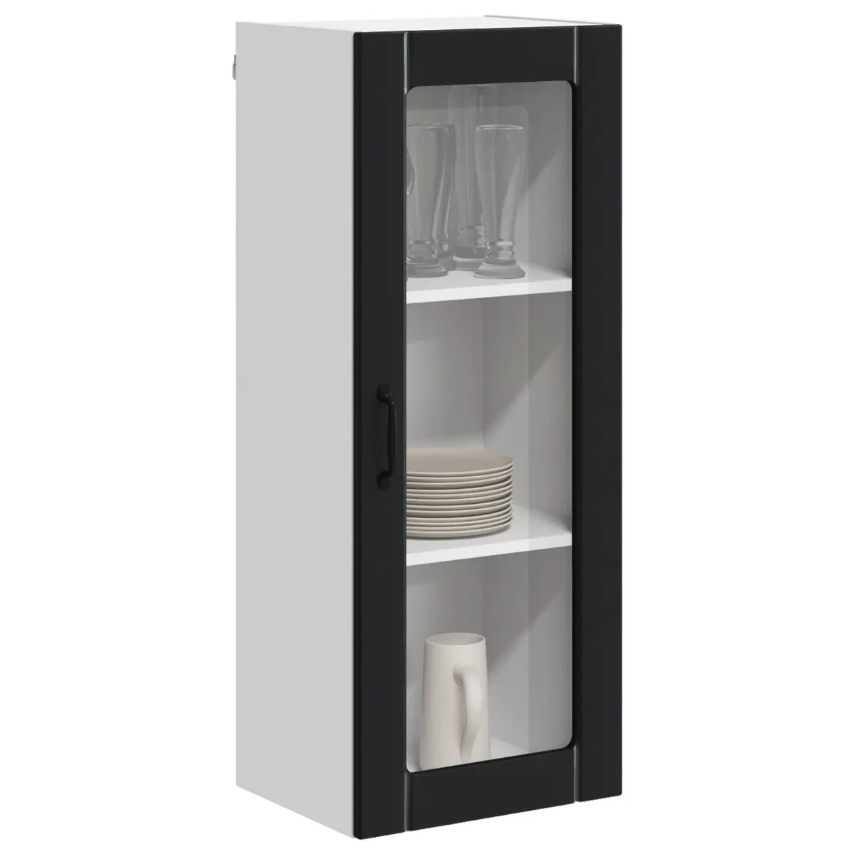 Wall Glass Cabinet Black Engineered Wood Rectangular Modern