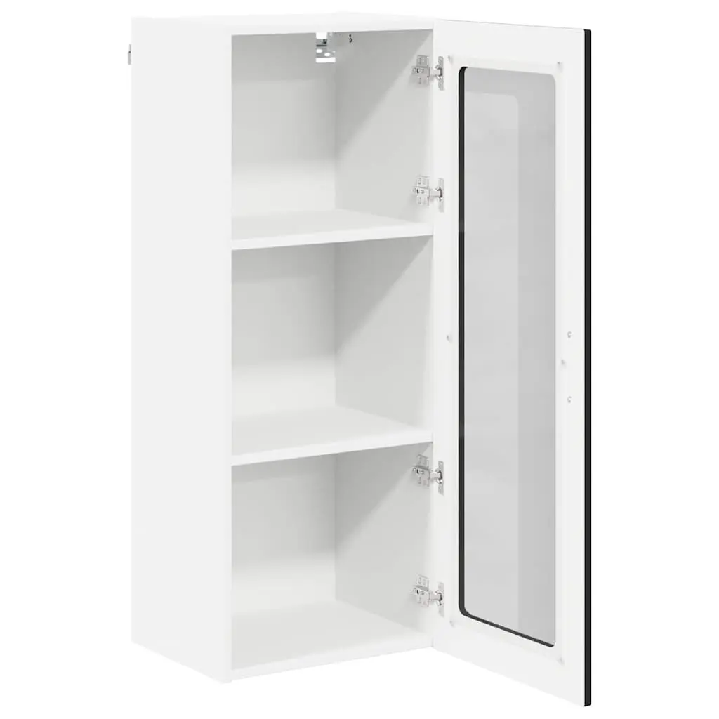 Wall Glass Cabinet Black Engineered Wood Rectangular Modern