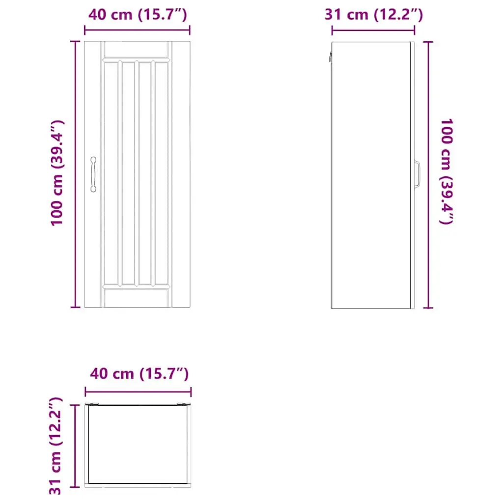 Wall Cabinet High Gloss White Modern 40 x 31 x 100 cm