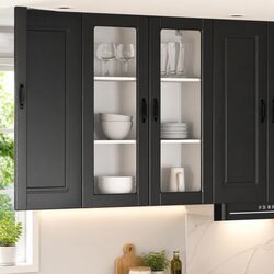Wall Glass Cabinet LUCCA Black 80 x 31 x 100 cm Kitchen Storage Engineered Wood