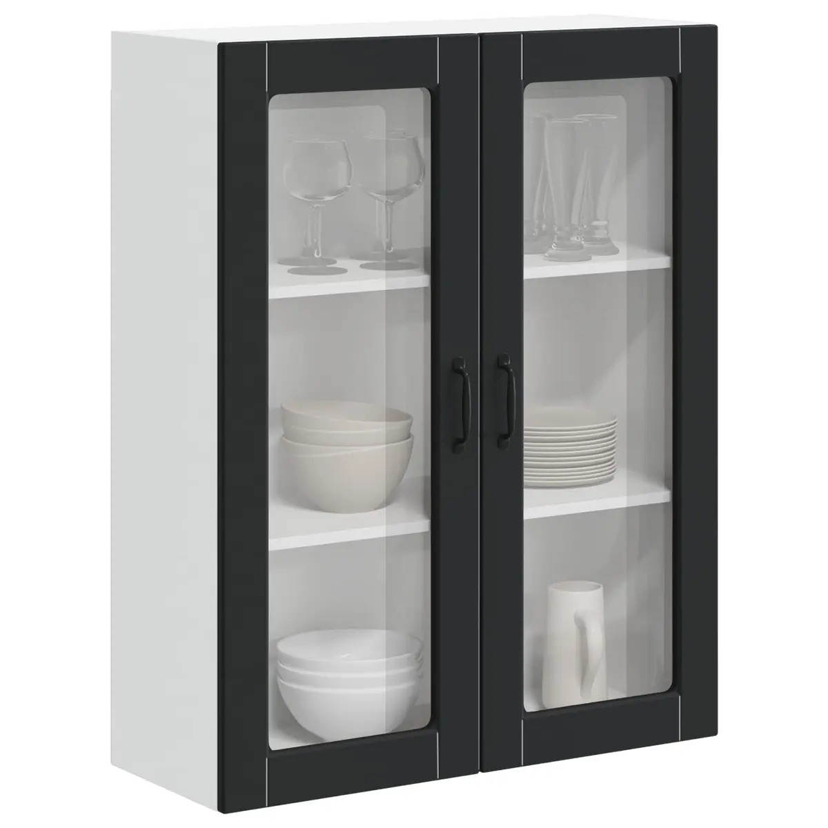 Wall Glass Cabinet Black 80 x 31 x 100 cm Kitchen Storage Engineered Wood