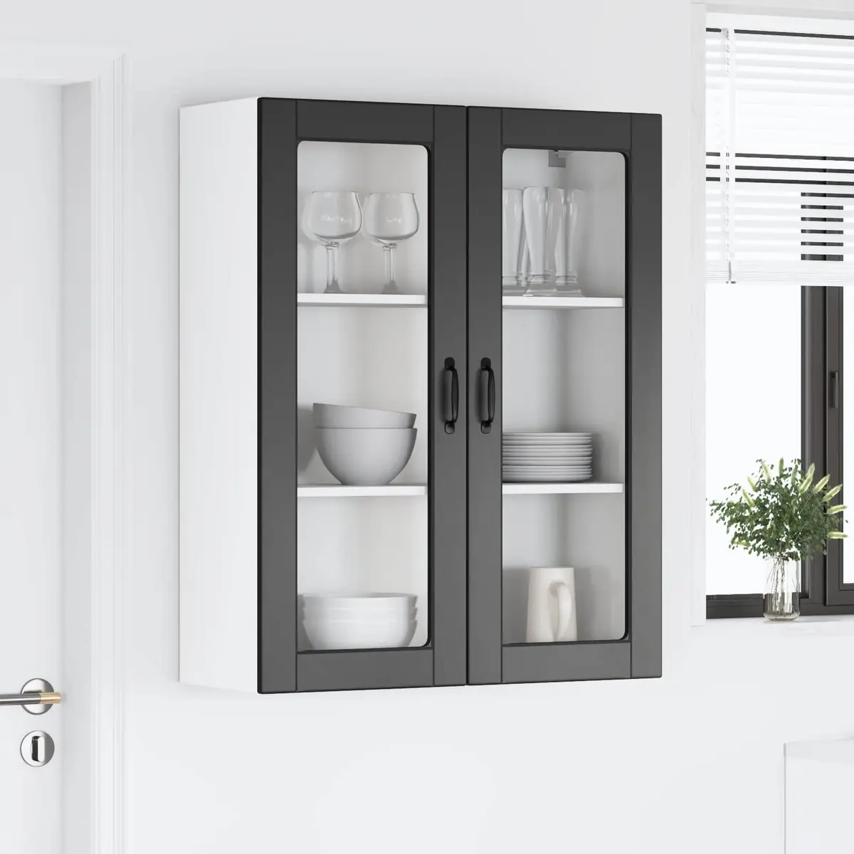 Wall Glass Cabinet Black 80 x 31 x 100 cm Kitchen Storage Engineered Wood
