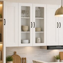Wall Glass Cabinet High Gloss White Engineered Wood Kitchen Storage 80x31x100cm