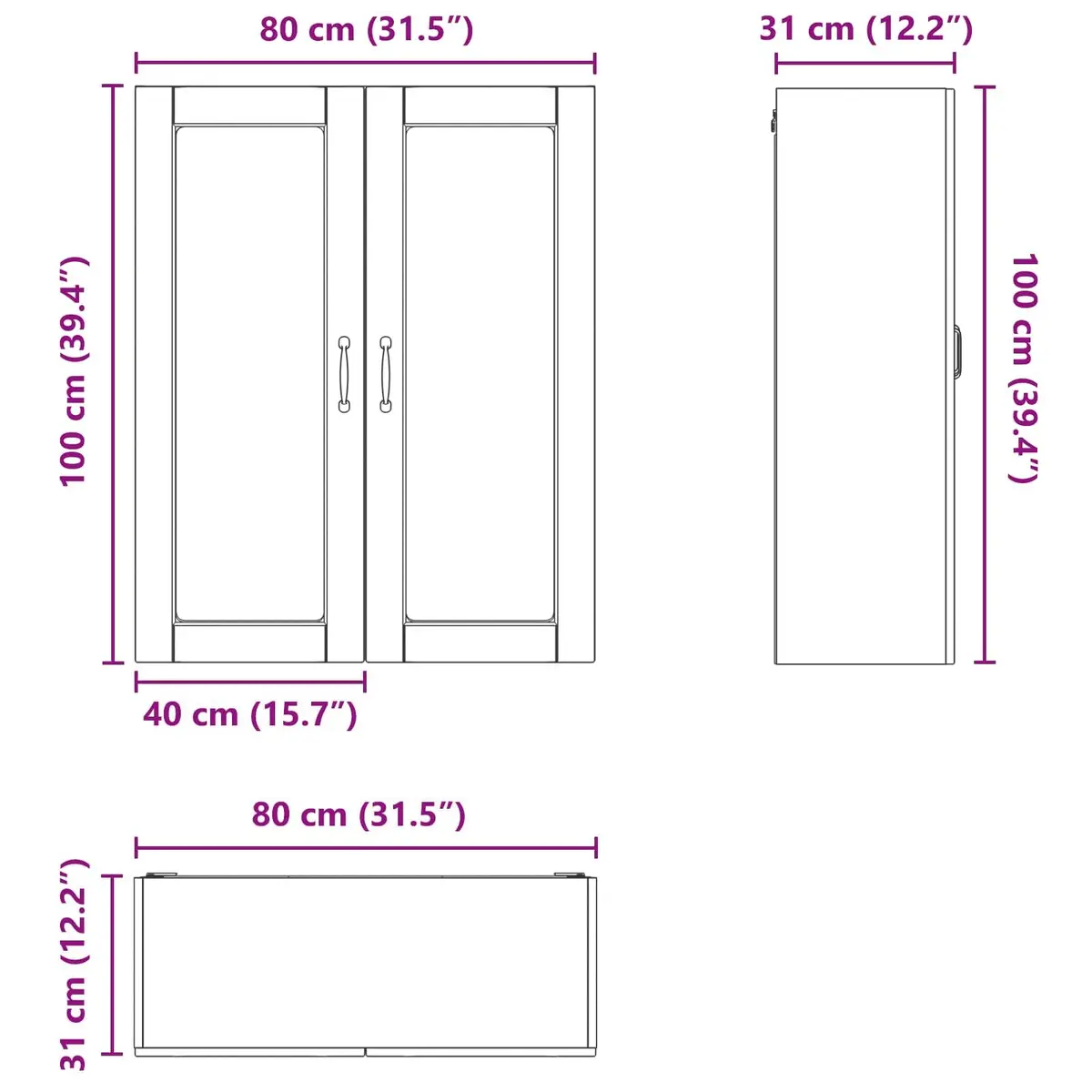 Wall Glass Cabinet High Gloss White Engineered Wood 80x31x100cm