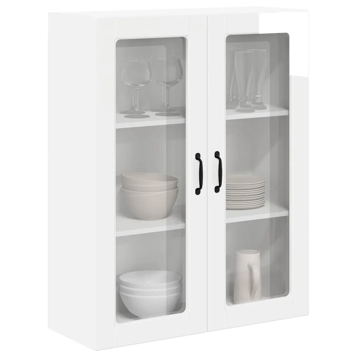 Wall Glass Cabinet High Gloss White Engineered Wood 80x31x100cm