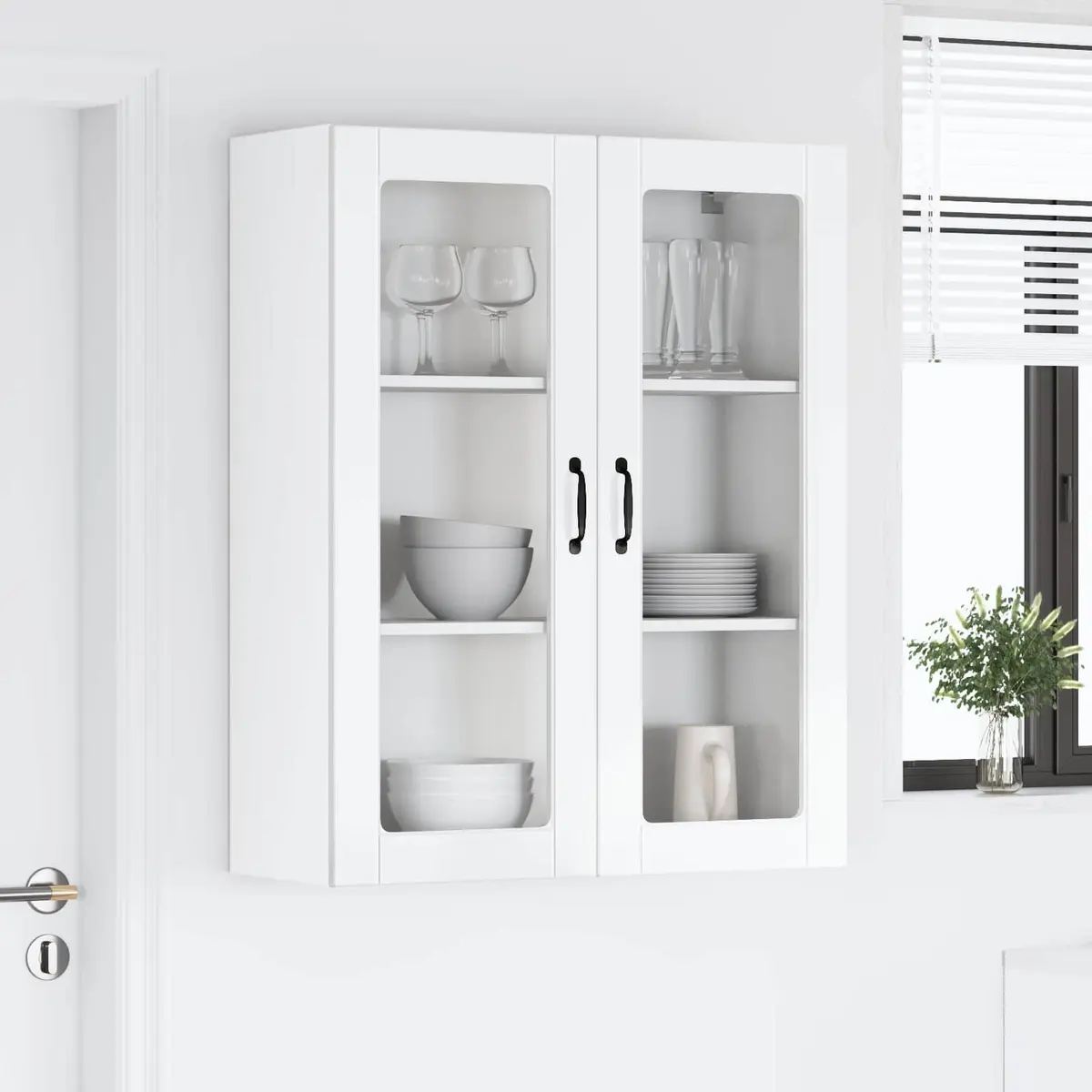Wall Glass Cabinet High Gloss White Engineered Wood 80x31x100cm