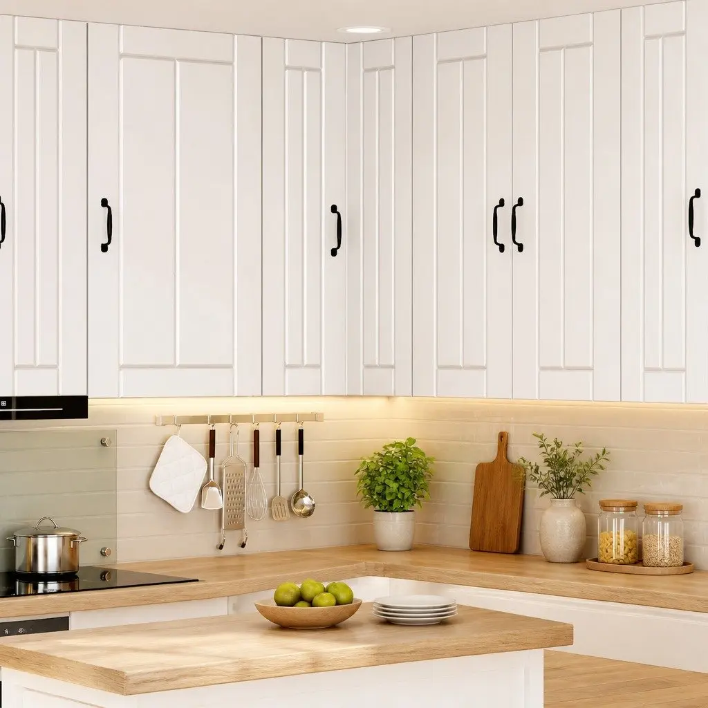 White Wooden Wall Corner Cabinet Modern 57 x 57 x 100 cm