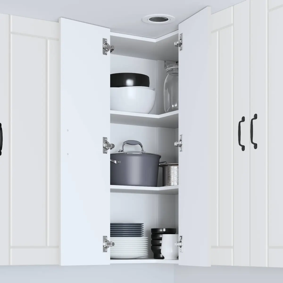White Wooden Wall Corner Cabinet Modern 57 x 57 x 100 cm