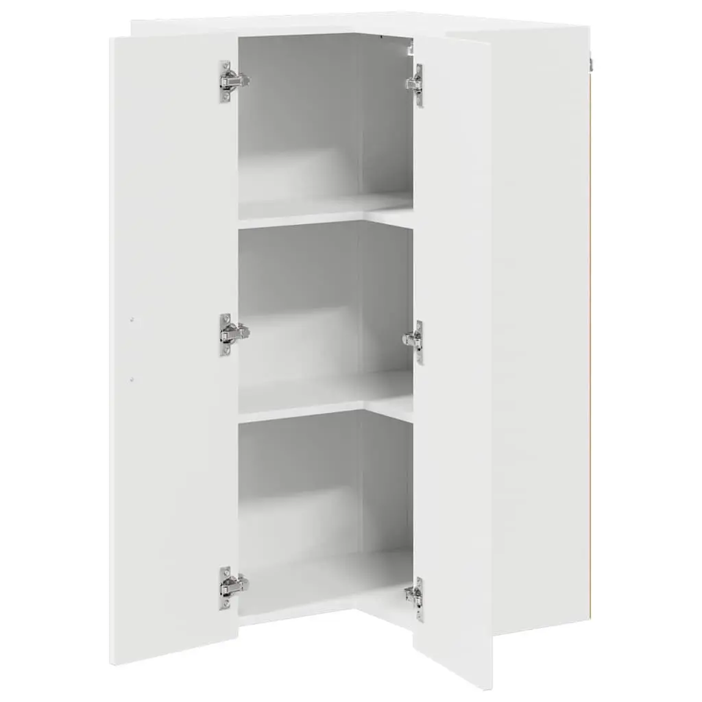 White Wooden Wall Corner Cabinet Modern 57 x 57 x 100 cm