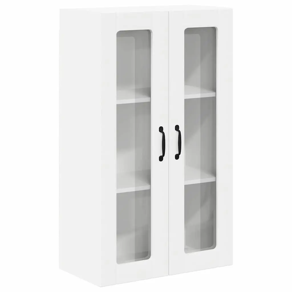 Kitchen Storage Cabinet Wall Mounted White 60cm Width 31cm Depth 100cm Height Engineered Wood Glass Front Display