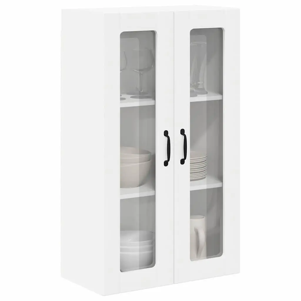 Kitchen Storage Cabinet Wall Mounted White 60cm Width 31cm Depth 100cm Height Engineered Wood Glass Front Display