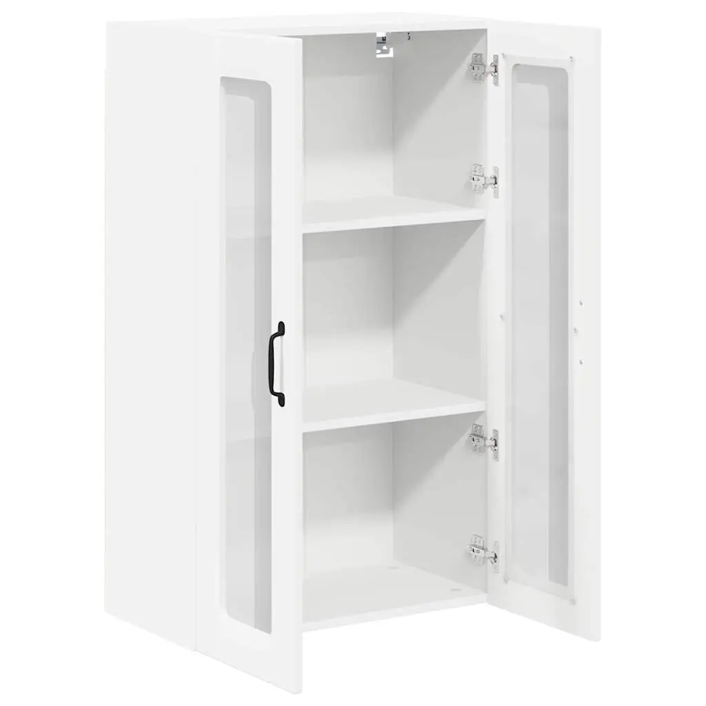 Kitchen Storage Cabinet Wall Mounted White 60cm Width 31cm Depth 100cm Height Engineered Wood Glass Front Display