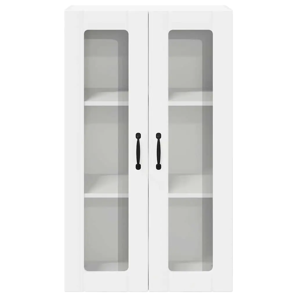 Kitchen Storage Cabinet Wall Mounted White 60cm Width 31cm Depth 100cm Height Engineered Wood Glass Front Display