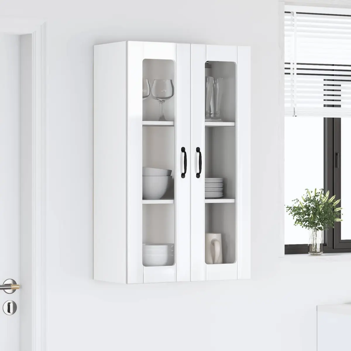 Wall Glass Cabinet High Gloss White Engineered Wood 60x31x100cm