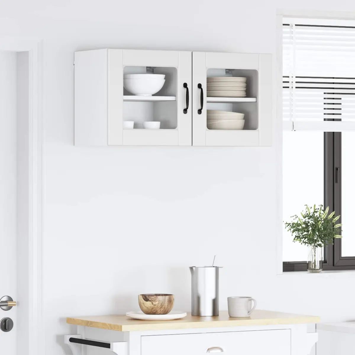 Wall Glass Cabinet White Kitchen Storage 2 Pcs 40 x 31 x 40 cm Modern Shelves