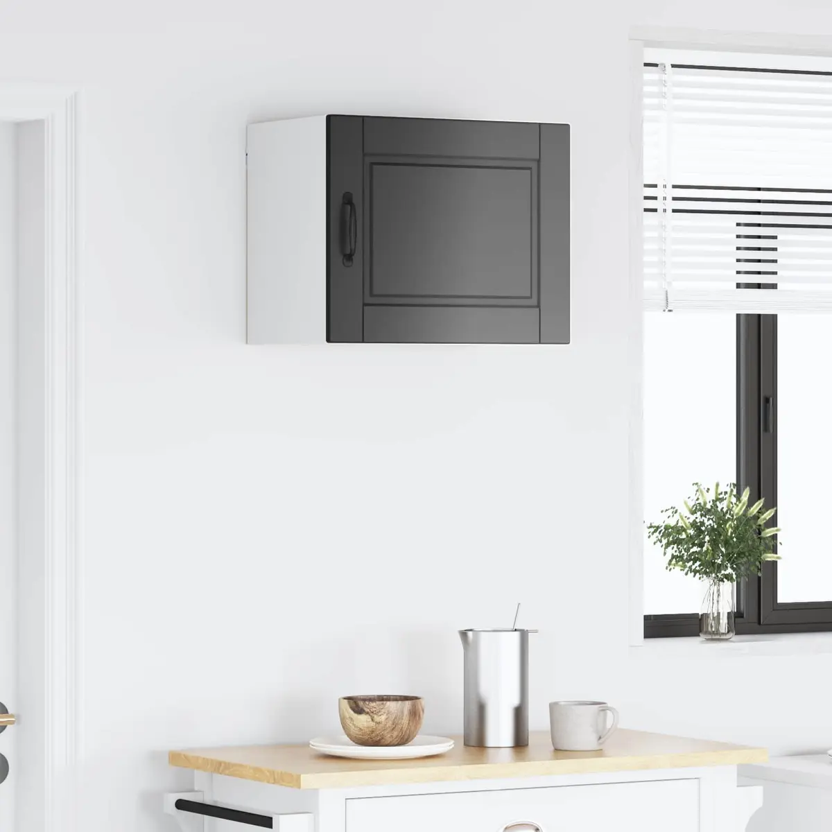 Wall Cabinet Storage Kitchen Black Engineered Wood Shelf Unit 50 x 31 x 40 cm