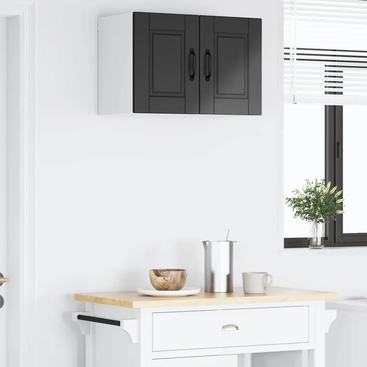 Wall Cabinet Kitchen Storage Black Engineered Wood 60x31x40cm
