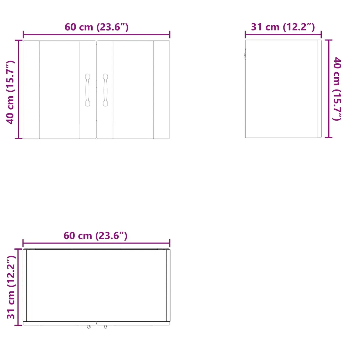 Wall Cabinet PORTO 60 x 31 x 40 cm High Gloss White Kitchen Storage Shelves