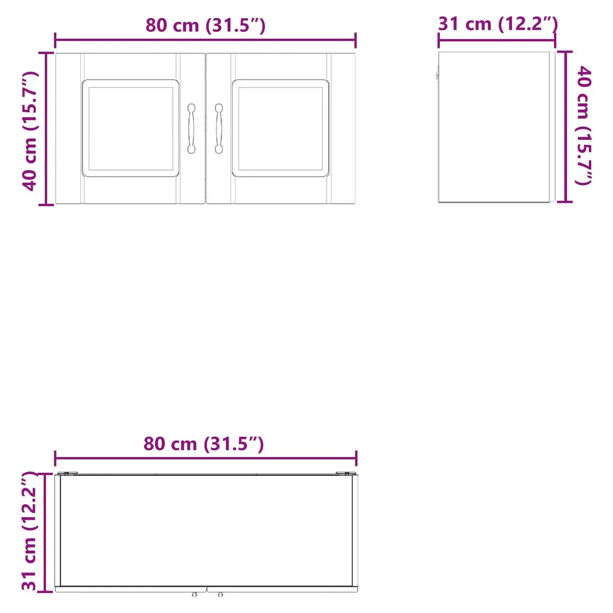 Wall Cabinet Kitchen Storage High Gloss White 80 x 31 x 40 cm Wall Mounted