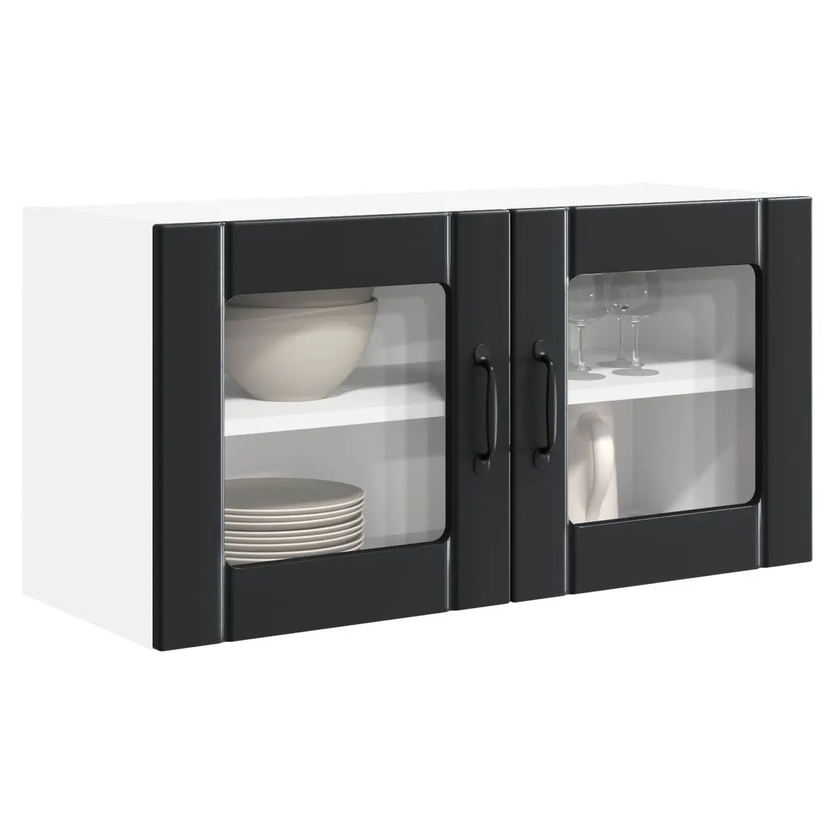 Wall Glass Cabinet Black Modern Engineered Wood 80x31x40cm