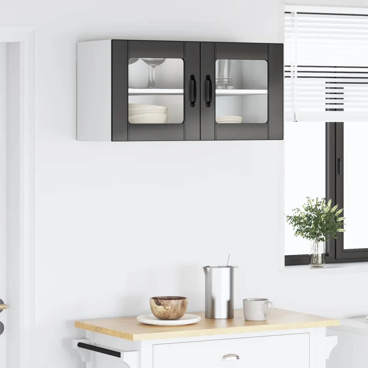 Wall Glass Cabinet Black Modern Engineered Wood 80x31x40cm